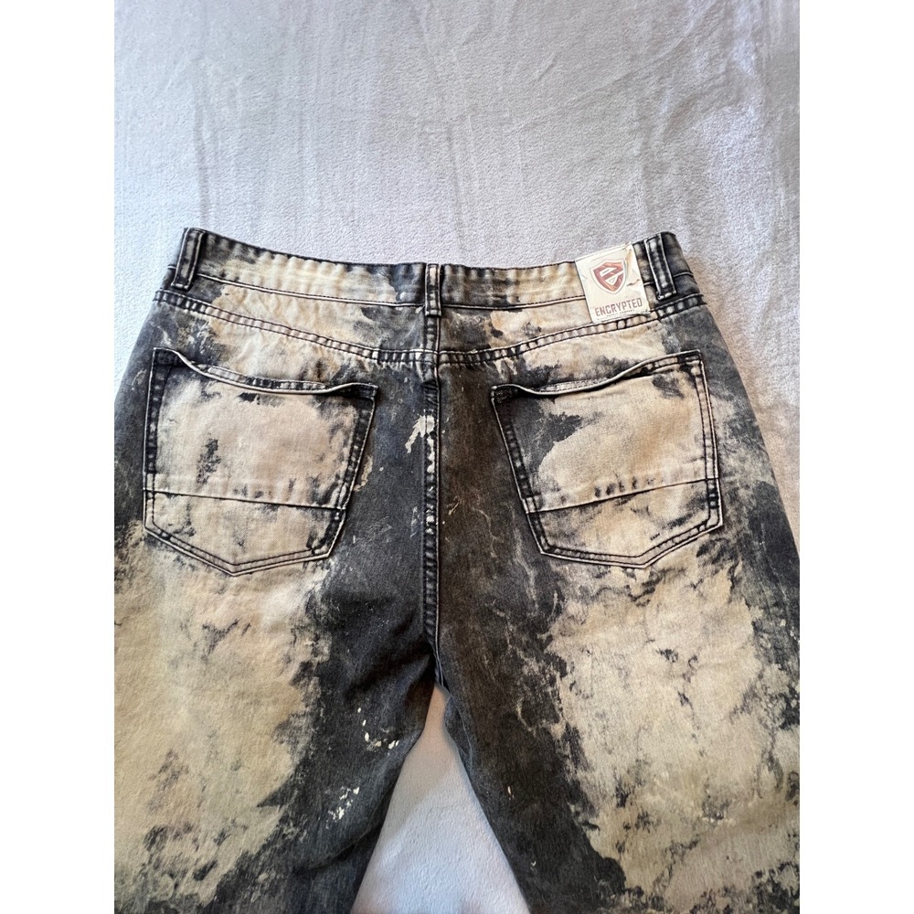 Encrypted Jeans Men 38 Black Acid Wash Distressed Straight Leg Denim - Picture 5 of 7